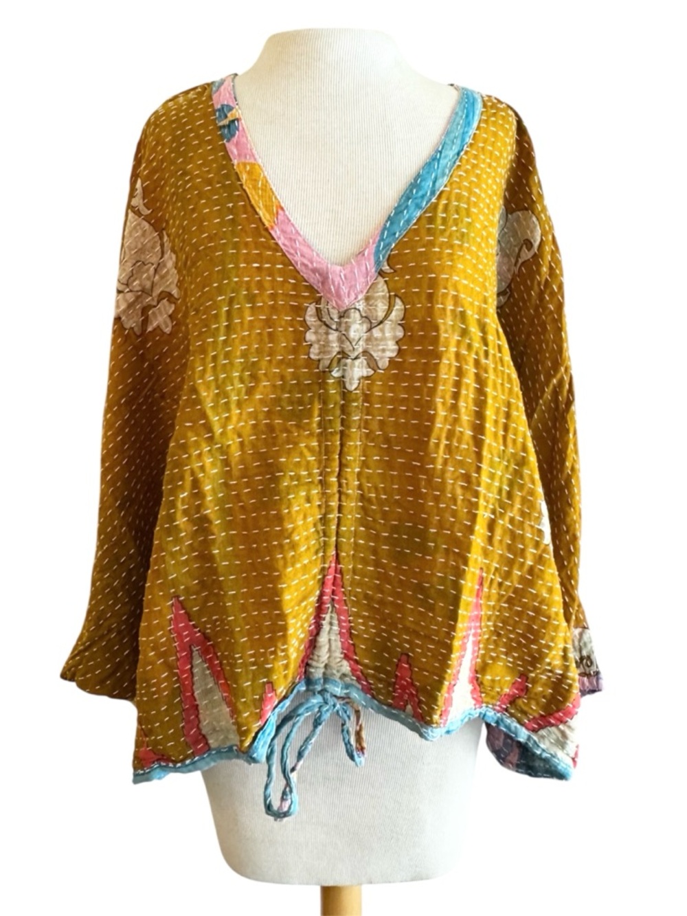 Reversible Kantha Bae Upcycled Butterfly V-Neck Top